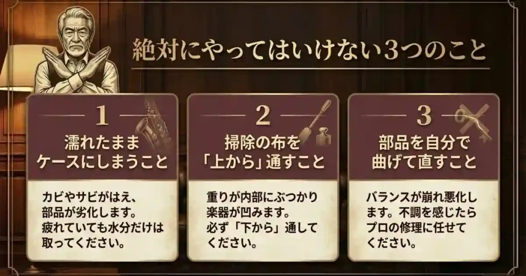 サックスのお手入れでやってはいけないNG行動3つ