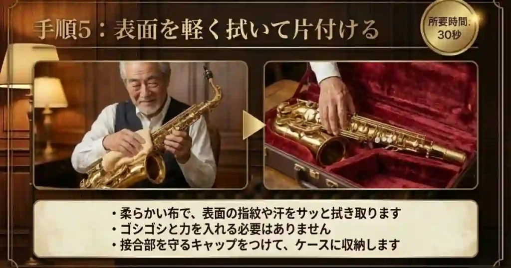 ステップ5：表面を拭いてケースにしまう