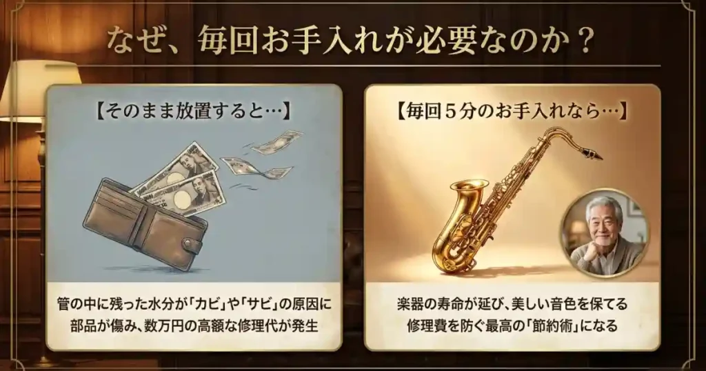 そもそも、なぜサックスはお手入れが必要なの？