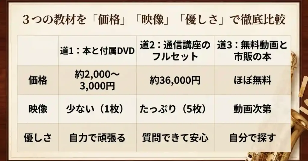サックス初心者向けDVD講座|3タイプ比較まとめ