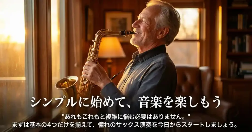 まとめ:サックス初心者が最初に揃えるのは4つだけ。シンプルに始めよう